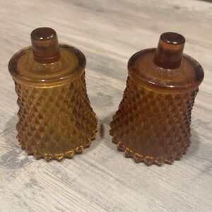 Vintage Homco Indiana Glass Amber Diamond Point Sconce Votive Holders